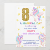 8ème Rainbow Unicorn Invitations Anniversaire Vol (Devant / Derrière)