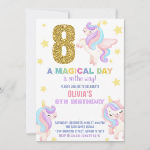 8ème Rainbow Unicorn Invitations Anniversaire Vol