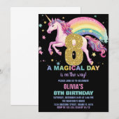 8ème Unicorn Invitations Anniversaire Noir (Devant / Derrière)