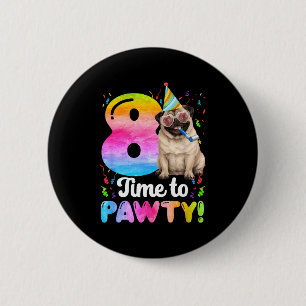 8ste verjaardagsfeestje pug acht jaar oude hond ve ronde button 5,7 cm