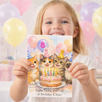 8th Birthday Card for Girls That Love Cats Kaart