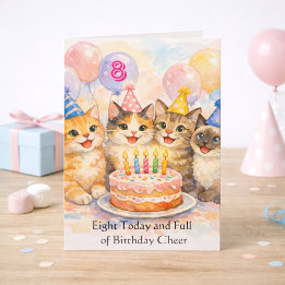 8th Birthday Card for Girls That Love Cats Kaart