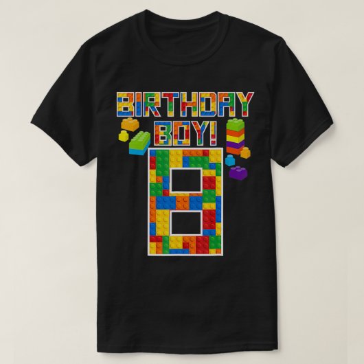 8th Birthday Gift 8 Years Old Block Building T-shirt (Design voorkant)