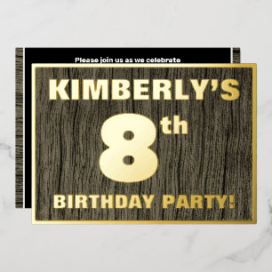 8th Birthday Party: Bold, Faux Wood Grain Pattern Folie Uitnodiging