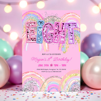 8th Birthday Rainbow Invitation