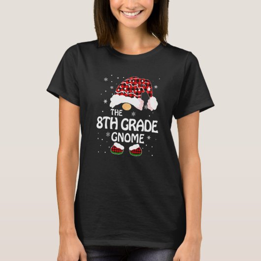 8th Grade Gnome Buffalo Plaid Matching Family Chri T-shirt (Voorkant)