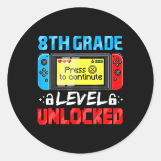 8th Grade Level Unlocked Gamer First Day Of School Ronde Sticker