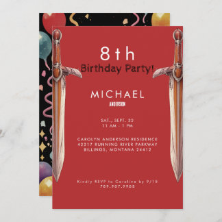 8th Swords Red Birthday Party Invitation