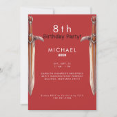8th Swords Red Birthday Party Invitation Kaart (Voorkant)