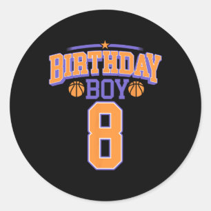 8th Verjaardag Jongen Basketbal Lover 8 Jaar Oud B Ronde Sticker