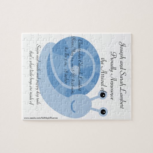 8x10 Baby Boy Gender onthullen Sammy Snail Puzzle Legpuzzel (Horizontaal)