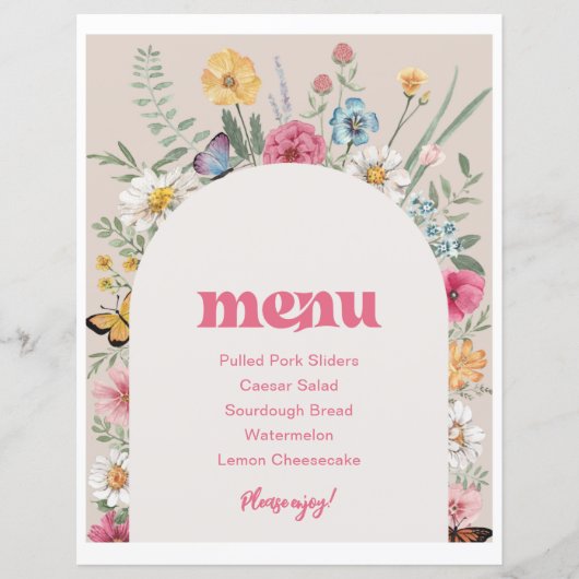 8x10 bedrukte Wildflower Menu Sign