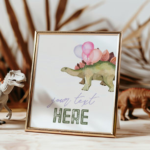 8x10 Bewerkbaar Meisje Dinosaur Party Teken