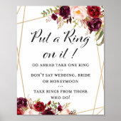 8x10" bordeauxrode boho bloem bruidsdouche bord poster (Voorkant)