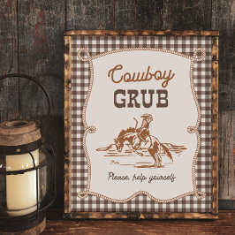 8x10 Brown Gingham Cowboy Grub Sign
