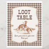 8x10 Brown Gingham Cowboy Loot Table Sign (Voorkant)