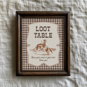 8x10 Brown Gingham Cowboy Loot Table Sign