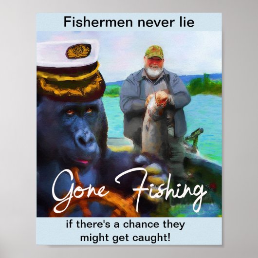 8x10 Poster humoristique "Gone Fishing" (Devant)
