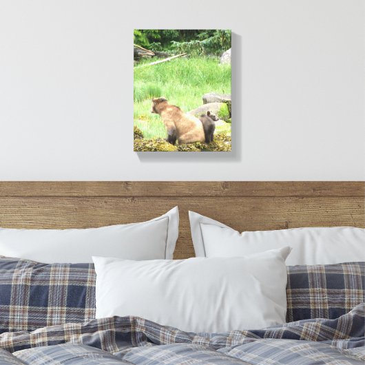 8x10 Stretched Canvas Afdrukken met grizzly beer & (Insitu (Slaapkamer))