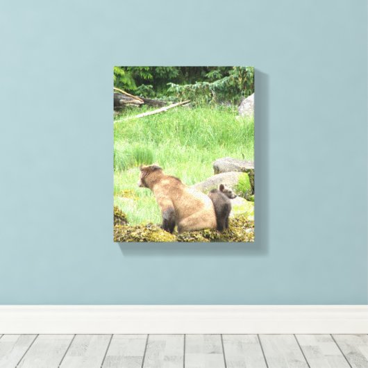 8x10 Stretched Canvas Afdrukken met grizzly beer & (Insitu (Houten vloer))