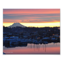 8x10 Sunrise op de berg Rainier en Puget Sound Foto Afdruk