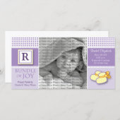 8x4 En vichy violet Faire-part de naissance monogr (Devant / Derrière)