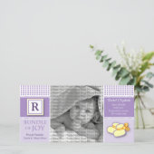 8x4 En vichy violet Faire-part de naissance monogr (Debout devant)