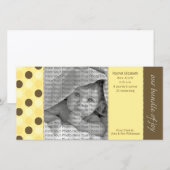 8x4 Faire-part de naissance Jaune et Pois Brown (Devant / Derrière)