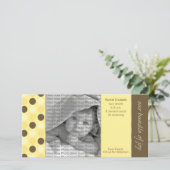 8x4 Faire-part de naissance Jaune et Pois Brown (Debout devant)