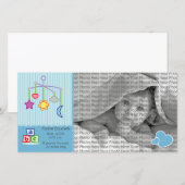 8x4 Faire-part photo de naissance Coeurs bleus (Devant / Derrière)