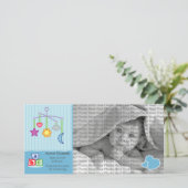 8x4 Faire-part photo de naissance Coeurs bleus (Debout devant)
