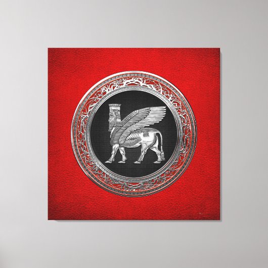 [900] Assyrian Winged Bull - Silver Lamassu Canvas Afdruk (Voorkant)