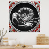 [900] Sacred Silver Scorpion op zwart Poster (Keuken)