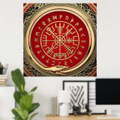[900] Vegvisir - Viking Gold Magic Runass Poster (Thuiskantoor)