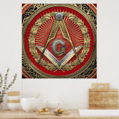 [901] Master Mason - Gold Square & Compass Poster (Keuken)