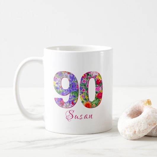 90 ans fête de fête floral design mug (Avec donut)
