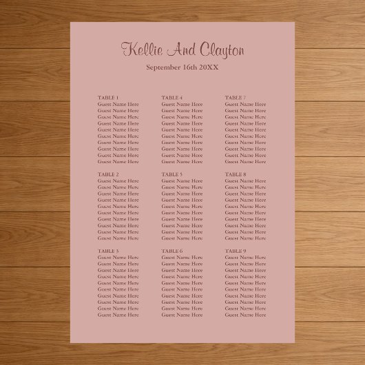 90 Cinnamon Roos Wedding Seating Chart Poster
