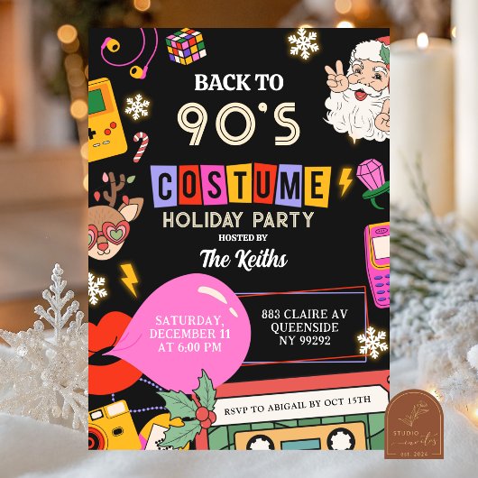 90 Costume Holiday party Invitation Kaart