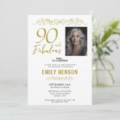 90 en Fabulous Gold Ornament 90th Verjaardag Foto Kaart (Staand voorkant)