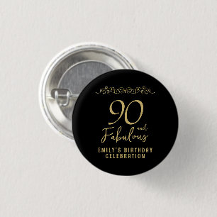 90 en Fabulous Gold Ornament 90th Verjaardag Foto Ronde Button 3,2 Cm