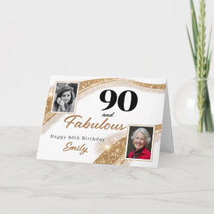 90 en Fabulous Gouden Glitter Foto 90ste Verjaarda Kaart
