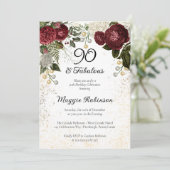 90 en Floral Birthday Party (Roos van Fabulous Gla Kaart (Staand voorkant)