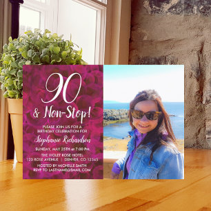 90 en Non-Stop Red Rose Foto Birthday Party Kaart