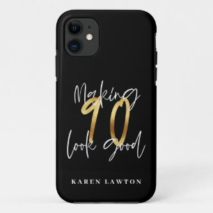 90 er goed uit laten zien moderne gouden en zwarte iPhone 11 hoesje