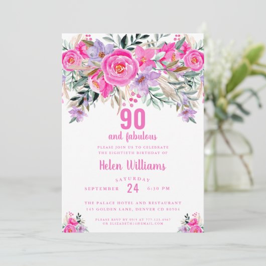 90 et fabuleuse invitation rose 90e anniversaire (Debout devant)