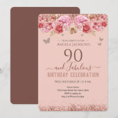 90 et fabuleux Adulte Anniversaire rose Invitation (Devant / Derrière)