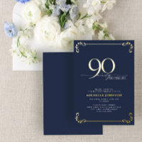 90 & Fabulous Blauwe & Gouden Calligraphy Verjaard