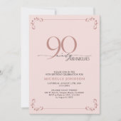 90 & Fabulous Blush Pink & Black Birthday Kaart (Voorkant)