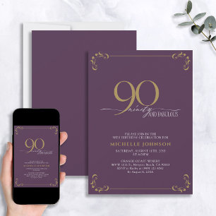 90 & Fabulous Paars & Goud Calligrafie Verjaardag Kaart
