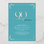 90 & Fabulous Turquoise & Silver Birthday Folie Uitnodiging (Voorkant)